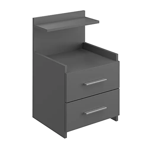 Vicco Nachtschrank Alpin, Anthrazit - 2 Schubladen, 40 x 62 cm - Nachtschränke mit 2 praktischen Schubladen, ideal für zusätzlichen Stauraum im Schlafzimmer und modernes Design in Anthrazit.