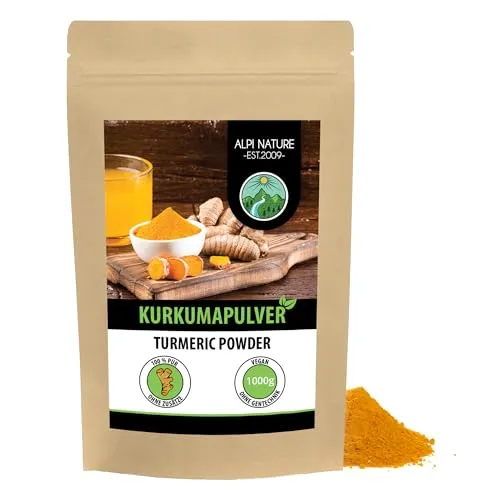 Alpi Nature Kurkuma Pulver 1kg, Kurkuma Wurzel gemahlen, Kurkumapulver zum Kochen und für Goldene Milch
