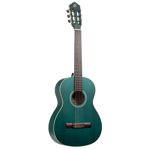 Ortega Guitars blaue Konzertgitarre 3/4-Größe - Student Series, hochwertiges Einstiegsinstrument mit lebhaftem Sound und Fichtendecke
