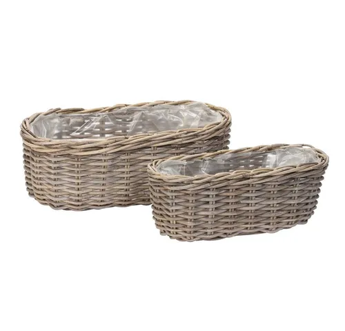 Grafelstein Blumentopf Pflanzkorb BASKET grau aus Rattan ovale Pflanzschale L53cm Rattankorb