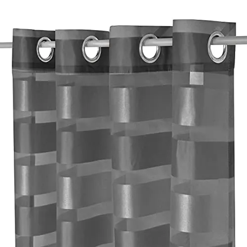 Haus und Deko Vorhang grau mit Metal Ösen 140x245 cm halb transparent Voile Gardine mit Streifen elegant