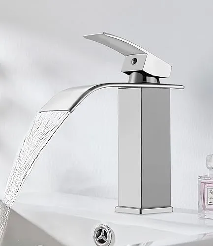 FAOKZE Waschtischarmatur,Wasserhahn Bad,Wasserhahn für Waschbecken, Badezimmer Wasserfall Armatur in Chrom, geeignet für kaltes und heißes Wasser, mit ansprechendem Design