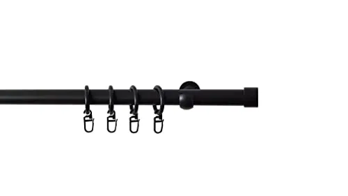 SN Deco Gardinenstange Kappe 1-läufig schwarz matt 20 mm, inkl. Zubehör, Fixmaß (120 cm)