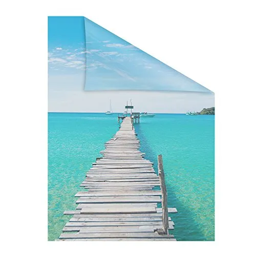 Lichtblick Fensterfolie selbstklebend EL Mar - Blau 100 x 100 cm - Fensterfolien für Sichtschutz mit dekorativem Motiv, mattiert und selbstklebend, einfach blasenfrei anbringbar, ablösbar und neu positionierbar, ideal für Bad und Schlafzimmer.