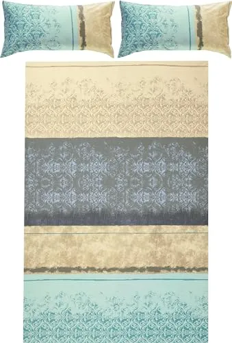 Erwin Müller Bettwäsche, Bettgarnitur Mako-Satin Ornamente Mint-Silber Größe 40x80 cm / 200x220 cm - feinste Baumwolle, angenehmes Schlafklima, mit praktischem Reißverschluss
