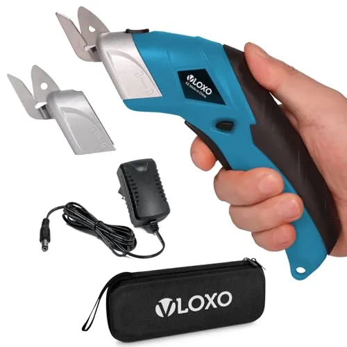 VLOXO Elektrische Schere Kabelloser Schneider mit 2 Schneidklingen für Handwerk zum Schneiden von Karton Leder Teppich Topfpflanze Blumen wiederaufladbare Kartonschneider mit Ladengerät Blau