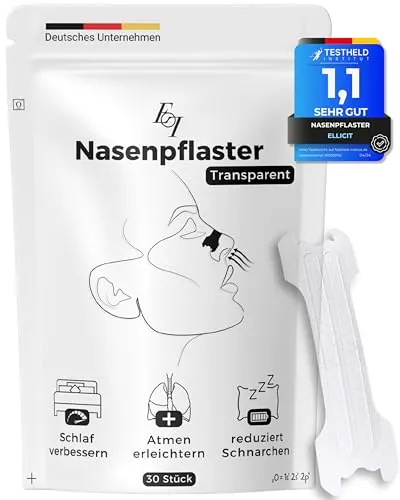 Ellicit Nasenpflaster Transparent, 30er Pack Premium Nasenstrips, gegen Schnarchen, Extra Halt für bessere Schlafqualität, besser Atmen bei verstopfter Nase, Nasal Strips [für jede Nase]