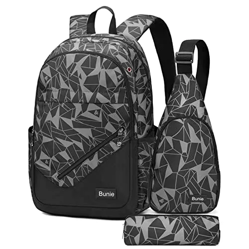bunie 3-in-1 Schultasche für Jungen und Mädchen, Schwarz, L