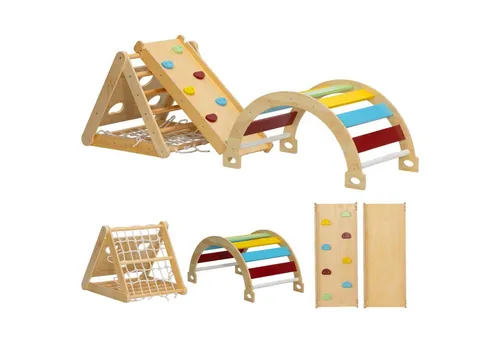 MC Star Klettergerüst Indoor, 7-in-1 Kletterdreieck mit Rutsche & Kletterbogen - Multifunktionales Klettergerüst für drinnen: 7-in-1 Design fördert spielerische Koordination und gemeinsame Abenteuer für bis zu zwei Kinder. Aus hochwertigem Kiefernholz, sicher und stabil für unbeschwerten Spielspaß.