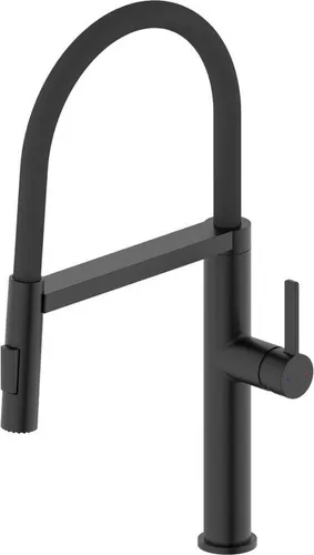 Sapho ATON Stand-Spültischarmatur mit Brause, Schwarz matt - Elegante Küchenarmatur mit ausziehbarer Spülbrause, ideal für flexibles Arbeiten in der Küche. Robuste Messingkonstruktion und modernes Design in mattem Schwarz.