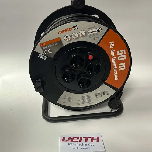 Meister Kabeltrommel H05VV-F3G1,5 - 50 m Kabel - Verlängerungskabeltrommel mit IP20, ideal für den Innenbereich und sorgt für optimale Stromversorgung bei Veranstaltungen oder im Hobbybereich.