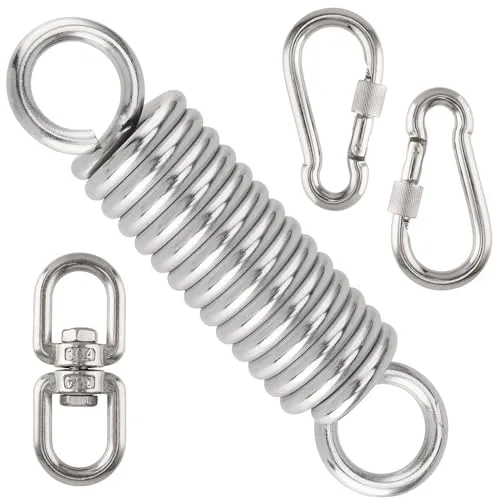 CHUEHKAK Schwingfeder für Hängesessel Stahlfeder 360° Feder mit Drehwirbelund 2 Karabinerhaken, 240kg Tragkraft,Aufhängefeder für Boxsackhalterung,Yoga, Hängematte, Hängestuhl, Schaukeln