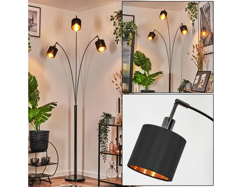 hofstein Stehlampe mit verstellbarem Marmorfuß in Schwarz/Chrom/Kupfer