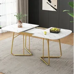 Esstisch Aus Mdf In Weiß Mit Marmoroptik, Ausziehbar, Goldfarbene Metallbeine, 140/180 X 80 Cm