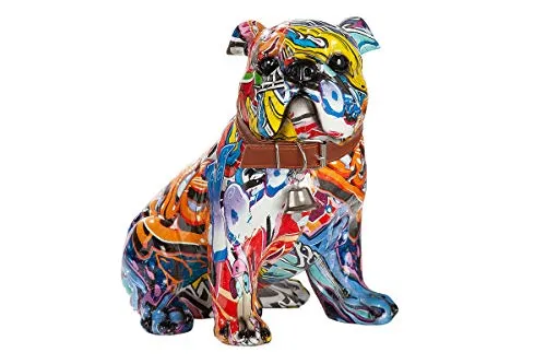Moderne Skulptur Dekofigur Mops Hund POP Art aus Kunststein Mehrfarbig 22x23 cm