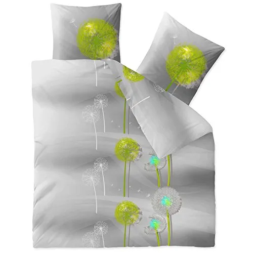 CelinaTex Fashion Bettwäsche 200x200 cm 3teilig Baumwolle, Bettgarnitur für Sommer und Winter, Ganzjährig, Bettbezug, Bettenset, Schöner Wohnen Gisele Blumen Grau Grün Weiß