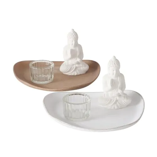 1x Tablett Namaste inkl. Windlicht und Buddha Figur
