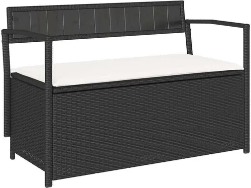 vidaXL Gartenbank mit Stauraum und Kissen Schwarz Poly Rattan - Sitzbank mit Stauraum für Kissen und Gartenutensilien, aus langlebigem und pflegeleichtem Poly Rattan, ideal für den Außenbereich.