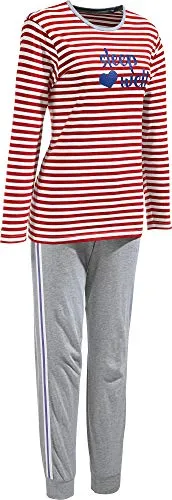 Erwin Müller Damen-Schlafanzug Single-Jersey hellgrau meliert/rot Größe 36