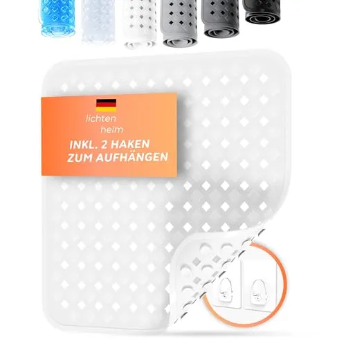 LICHTENHEIM Duschmatte rutschfest 53x53cm | BPA frei Antirutschmatte Dusche | Rutschmatte quadratisch für Baby, Kinder & Senioren | Anti Rutsch Dusch Matte | Duscheinlage Fußmatte Weiß