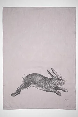 17;30 HOME Geschirrtuch, 100% Baumwolle, Springender Hase, umweltfreundlich, grau-weiß, 50x70 cm