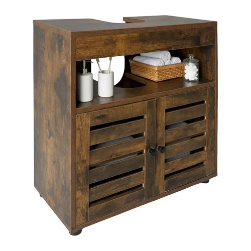 Waschbeckenunterschrank Vintagebraun - Badezimmerschrank mit 2 Türen und 3 Regalfächern, ideal für zusätzlichen Stauraum im Bad. Freistehendes Design für einfache Montage.