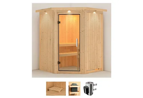 Karibu Sauna Nanna - Entspannung pur für Zuhause - Innensauna mit 68 mm Wandstärke und 3,6-kW Plug & Play Ofen, ideal für Erholung und Gesundheit durch regelmäßige Saunagänge.