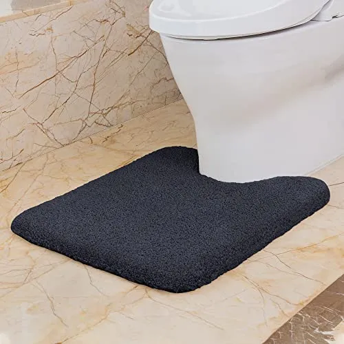 VANZAVANZU WC Vorleger mit Ausschnitt rutschfest WC Teppich Verdickt Klovorleger Weich Stand WC-Vorleger Flauschige Mikrofaser Toilette Badteppich - 50 x 60cm (Schwarz)