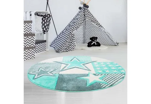 Kinderteppich Mint Türkis Sterne Motiv 160x160 cm in grün von Carpet City