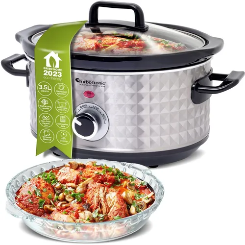 TurboTronic Slowcooker 3,5 Liter - Schongarer mit Anbratfunktion, zarte und saftige Gerichte im Retro Vintage Design