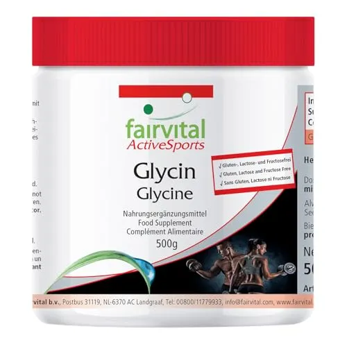 Fairvital | Glycin Pulver - 500g - VEGAN - Aminosäure - Active Sports - 100% reines Glycin-Pulver ohne Zusatzstoffe