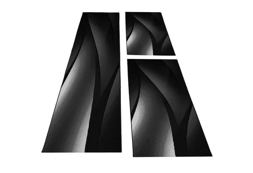 Kurzflor Läufer Set 3 Teilig mit Wellen Muster in schwarz von Carpettex