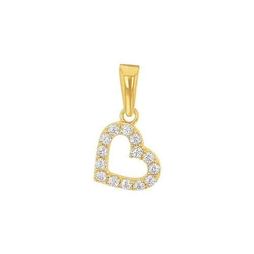 Amor Motivanhänger Damen Anhänger mit Zirkonia, 1,4 cm Gold Herz - Eleganter Herzanhänger aus 375 Gold mit funkelndem Zirkonia, perfekt für besondere Anlässe. Kommt in einer ansprechenden Schmuck Geschenk Box.
