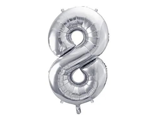 PartyDeco Helium Luftballon - Geburtstag Deko - Folienballon - Zahl 8 - Silber - 86 cm