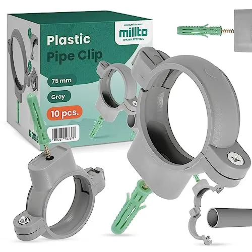 10x Millto™ Rohrschelle Kunststoff Halterung Rohr 75mm Stockschraube Dübel Rohrhalter Wasserrohrhalter Abwasserrohrschelle Kanalisationsrohrschelle Abwasserrohrhalterung