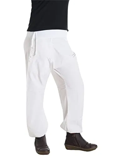 Vishes - Alternative Bekleidung - Damen Pumphose Baumwollhose Taschen dekorative Geschnitzte Knöpfe Weiß 40-42