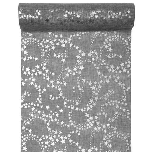 Santex 3 Meter Jute Tischläufer Weihnachten Sterne in Grau/Silber, 30 cm