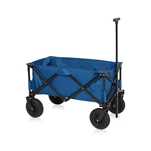 Campart HC-0414 Faltbarer Bollerwagen Rochelle – Blau - Bollerwagen mit 103 L Volumen und Luftreifen, ideal für Camping, Garten und Strand. Zusammenklappbar und inklusive praktischer Aufbewahrungstasche.