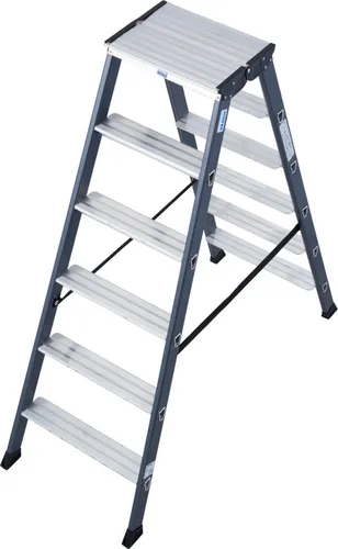 KRAUSE Doppelleiter SePro D - Aluminium, 2x6 Stufen, 285 cm Arbeitshöhe - Leiter für Baustellen und Innenräume, mit rutschsicheren Fußkappen und einer Belastbarkeit von bis zu 150 kg. Zusammenklappbar für einfachen Transport.