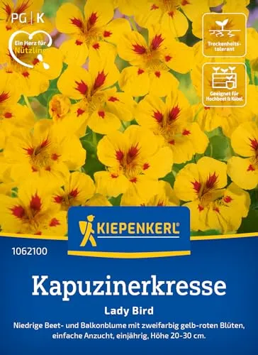 Kiepenkerl Kapuzinerkressesamen Lady Bird 1062100 - Bunte Blütenvielfalt für Garten & Küche mit gelb- roten Blüten - Wildblumensamen, Blumenwiese