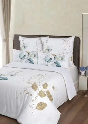 Bettwäsche Set Mako Satin Bettbezug Bettgarnitur aus 100% Baumwolle Aymando | 1x Bettbezug 200x220cm, 2X Kissenbezug 80x80cm | Saum und Reißverschluss goldfarben | Leaf Green