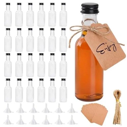STK Kleine Likörflaschen zum Befüllen, 50ml Mini Fläschchen Plastik Shot Flaschen Leere Kleine Flaschen zum Befüllen Schnapsflaschen zum Befüllen für Liqueur Ingwer Shots Weihnachten, Hochzeiten 24