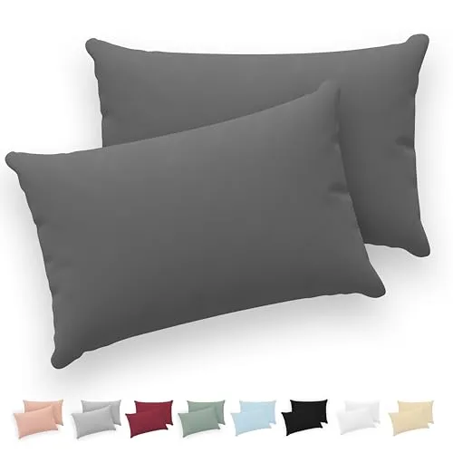 Twinzen® Kissenbezug 50x70 (2er-Set) - 100% Jersey Baumwolle 150 GSM Kissenbezüge - Anthrazit - Für Kissenbezüge 50x70 cm - Kissenhülle - Kissenbezug mit Reißverschluss - Oeko-Tex Zertifiziert