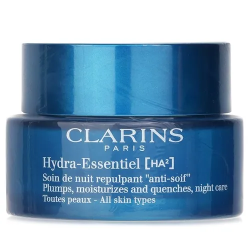 Clarins Hydra-Essentiel HA2 Nachtcreme 50 ml - Nachtpflege für alle Hauttypen mit intensiv feuchtigkeitsspendender Hyaluronsäure, die die Haut erfrischt und strafft. Ideal für einen ebenmäßigen Teint und revitalisierte Haut am Morgen.