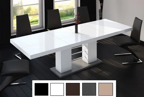 Design Esstisch HE-111 - Ausziehbar in Weiß-Grau Hochglanz - Esszimmertisch mit modernem Hochglanzdesign, ausziehbar von 160 bis 260 cm und einfacher Pflege. Ideal für stilvolle Essräume.