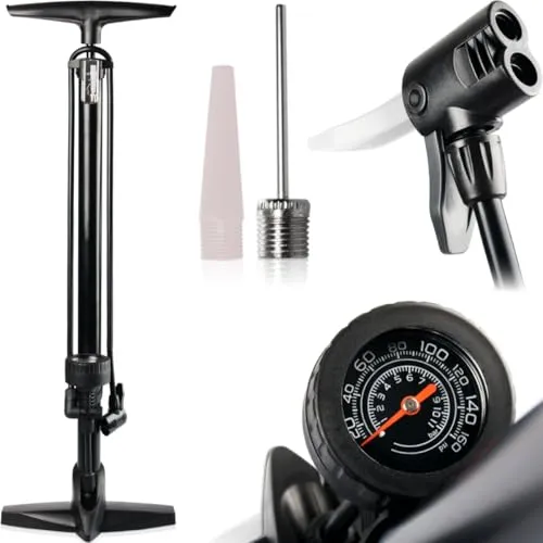 Fahrradpumpe mit Manometer Doppelventil Presta Schrader Standpumpe 11 Bar 160 PSI Luftpumpe Fahrrad 2 Adapter