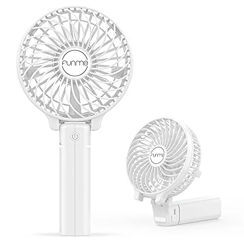 Funme Handventilator Akku Mini Ventilator Tragbar Lüfter Aufladbarer Akku 3-10 Std Leiser Tischventilator 180° Faltbarer Kleiner Kinder Handventilator für Büro Reisen Camping Weiß