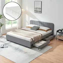 [en.casa] Polsterbett Nofrenna 140 x 200 cm - Elegantes Stauraumbett mit 4 Schubladen, bequemer Matratze und stabilem Lattenrost für erholsame Nächte und viel Platz für Ihre Bettwäsche.