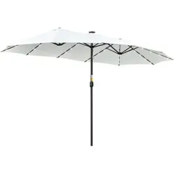 Outsunny Doppelsonnenschirm mit Solar LED, 450 x 265 cm, cremeweiß - Stylischer Doppelsonnenschirm mit 48 Solar-LEDs für stimmungsvolles Licht. Ideal für Garten und Terrasse, bietet er großzügigen Schatten und ist windfest und stabil. Perfekt für entspannte Sommerabende im Freien.