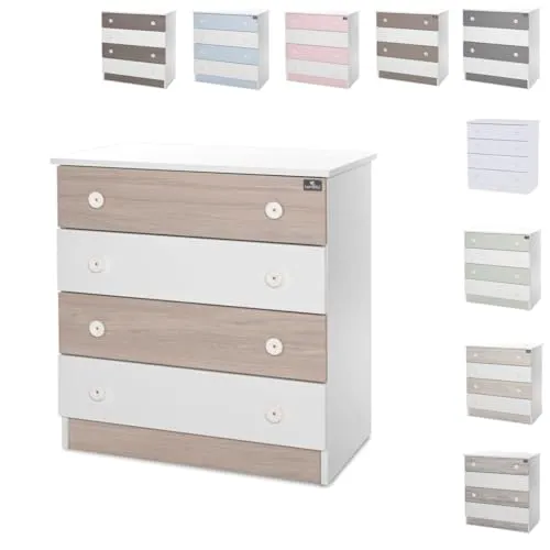 Lorelli Kommode Dresser 81 x 50 x 86 cm, 4 große Schubladen, schnelle Montage hellbraun weiß